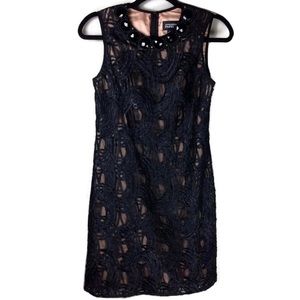 Adrianna Papell Jewel Collar Illusion Sleeveless Black Sheath Dress Size 4